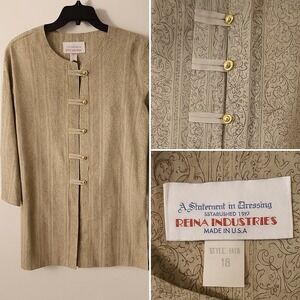 Vtg Reina Industries Size 18 Shirt Top Floral Boho Career Oriental‎ USA